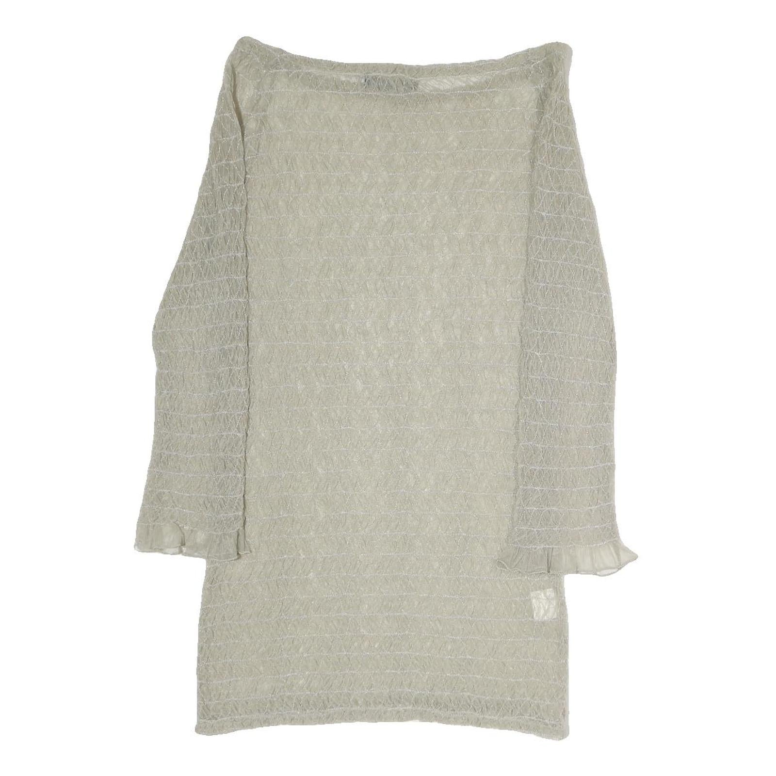 CAMMOMILLA Womens Beige Printed Top 3/4 Sleeve Boat Neck M Sheer Elegant