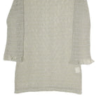 CAMMOMILLA Womens Beige Printed Top 3/4 Sleeve Boat Neck M Sheer Elegant