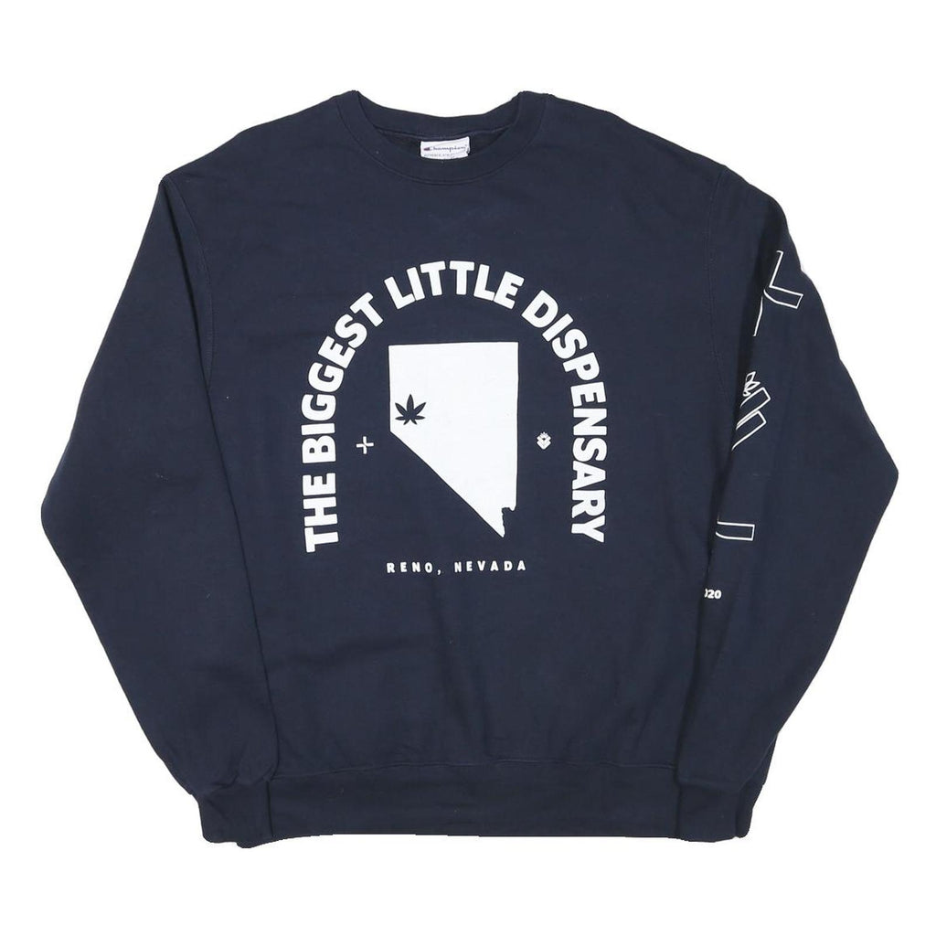 CHAMPION Mens Navy The Biggest Little Dispensary Crew Neck L Sweatshirt Cotton