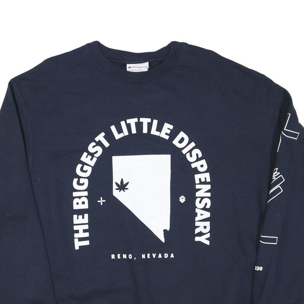 CHAMPION Mens Navy The Biggest Little Dispensary Crew Neck L Sweatshirt Cotton