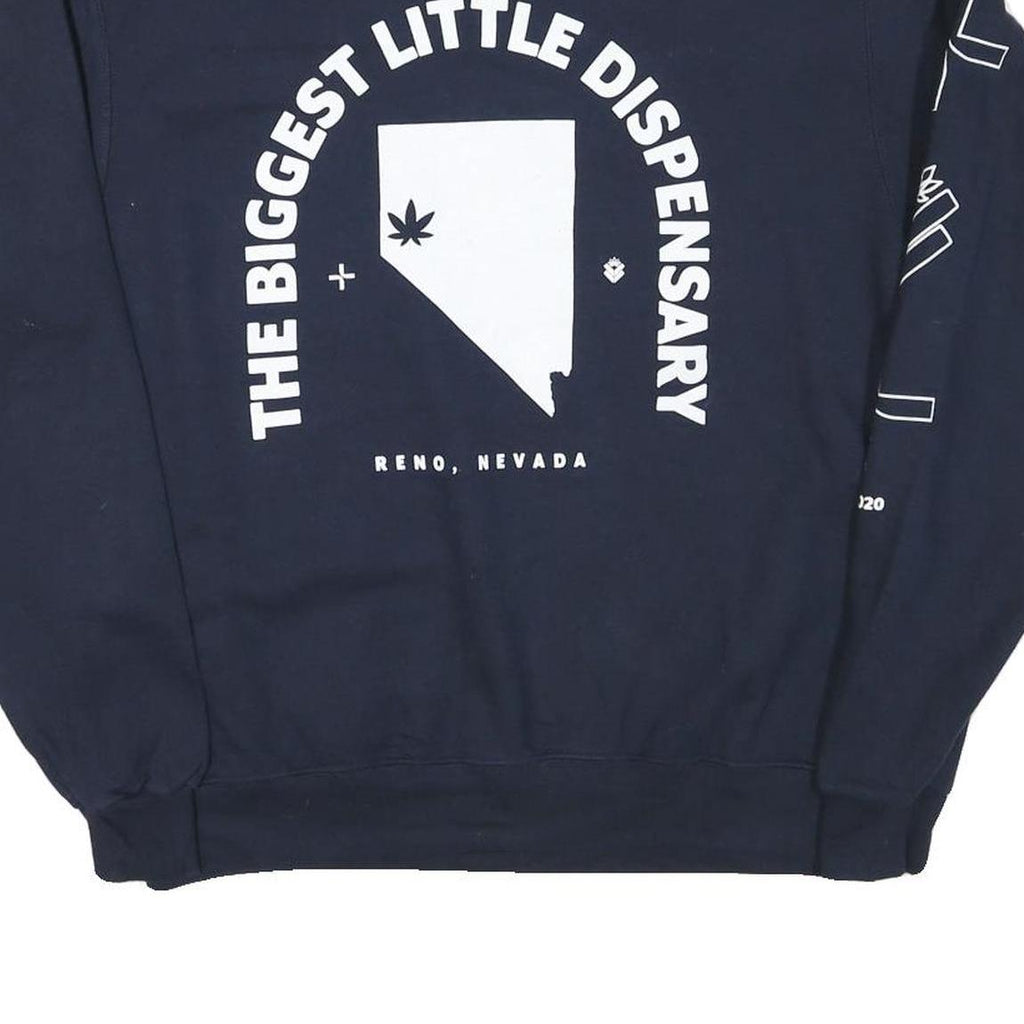 CHAMPION Mens Navy The Biggest Little Dispensary Crew Neck L Sweatshirt Cotton