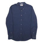 TOMMY HILFIGER Mens Navy Plain Shirt L Classic Cotton Blend Long Sleeve Button