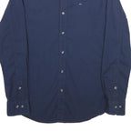 TOMMY HILFIGER Mens Navy Plain Shirt L Classic Cotton Blend Long Sleeve Button