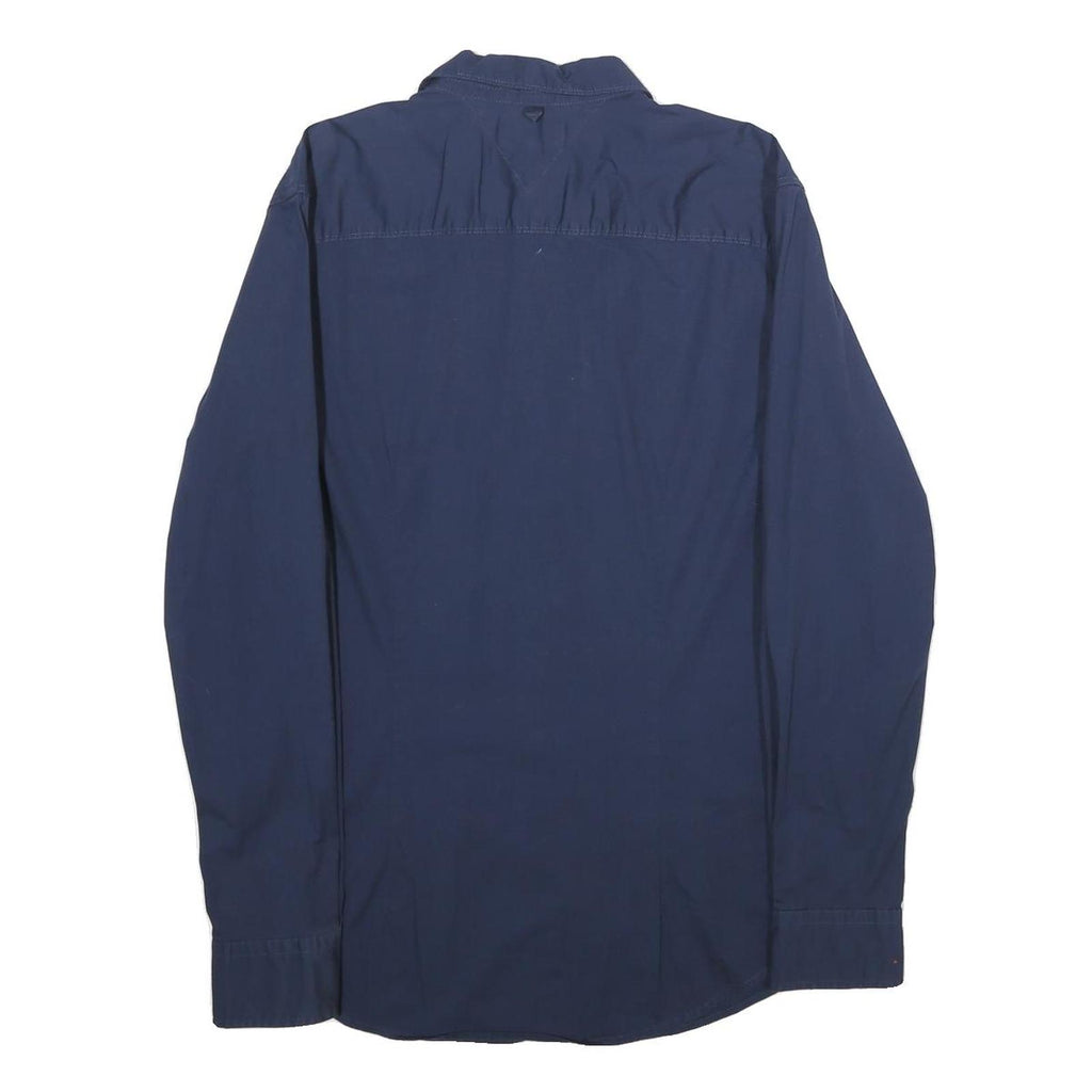 TOMMY HILFIGER Mens Navy Plain Shirt L Classic Cotton Blend Long Sleeve Button
