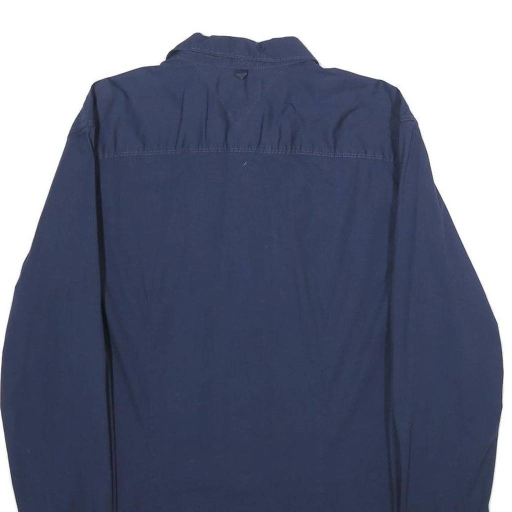 TOMMY HILFIGER Mens Navy Plain Shirt L Classic Cotton Blend Long Sleeve Button