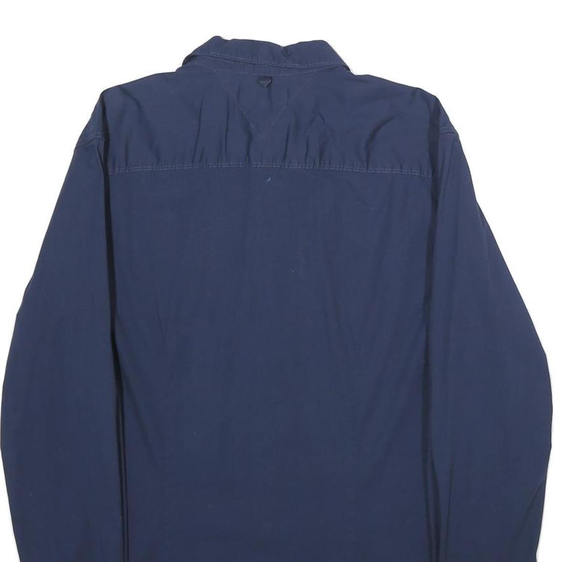 TOMMY HILFIGER Mens Navy Plain Shirt L Classic Cotton Blend Long Sleeve Button