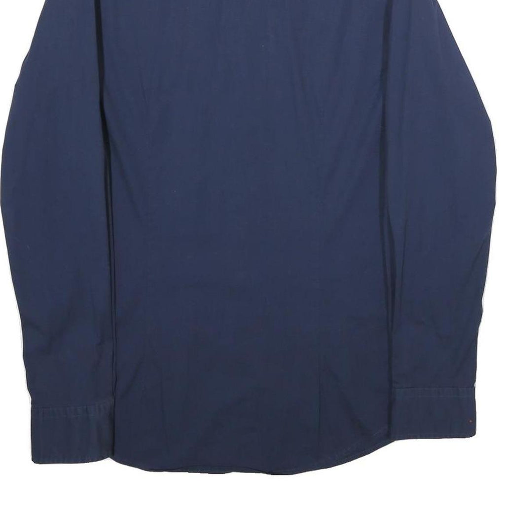 TOMMY HILFIGER Mens Navy Plain Shirt L Classic Cotton Blend Long Sleeve Button