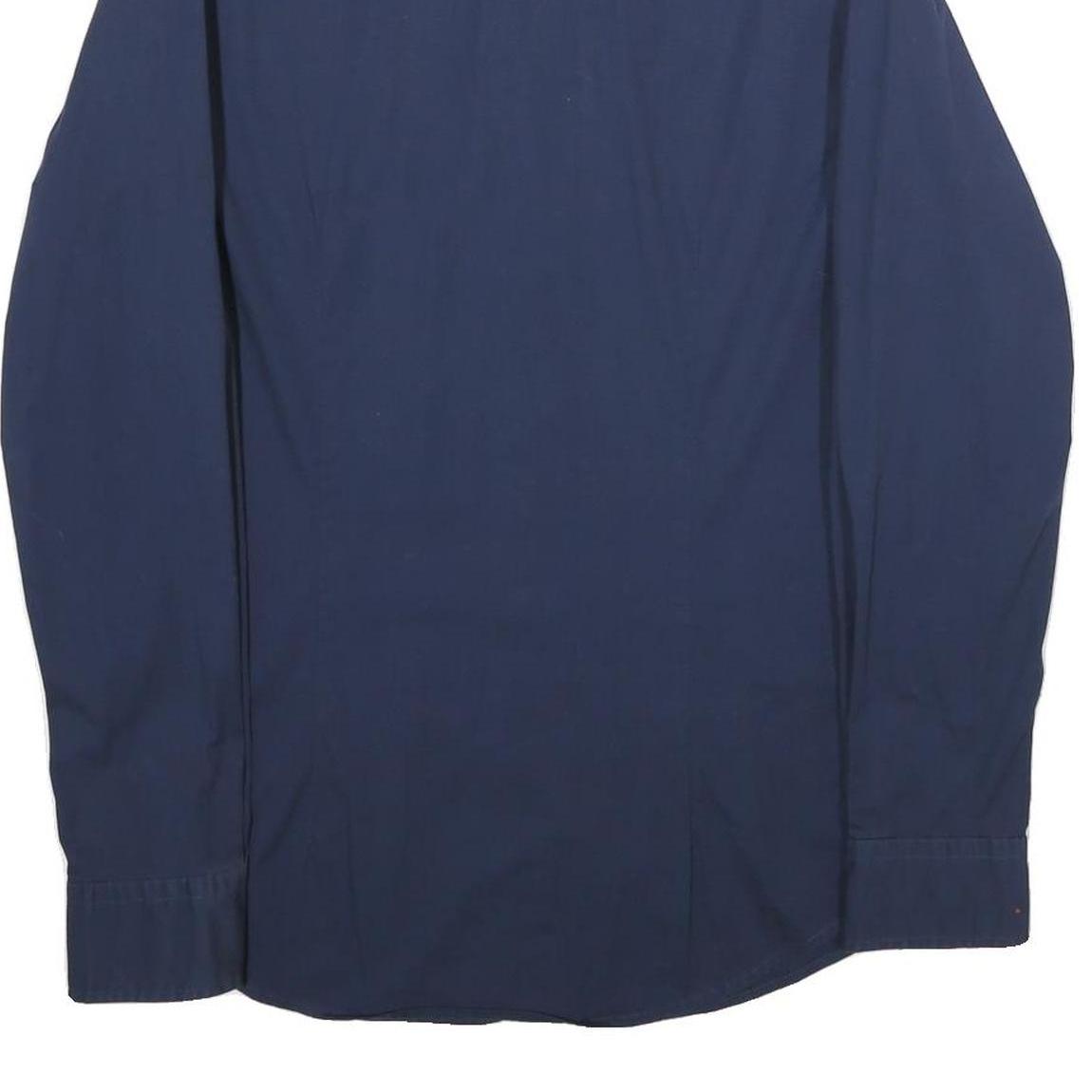 TOMMY HILFIGER Mens Navy Plain Shirt L Classic Cotton Blend Long Sleeve Button