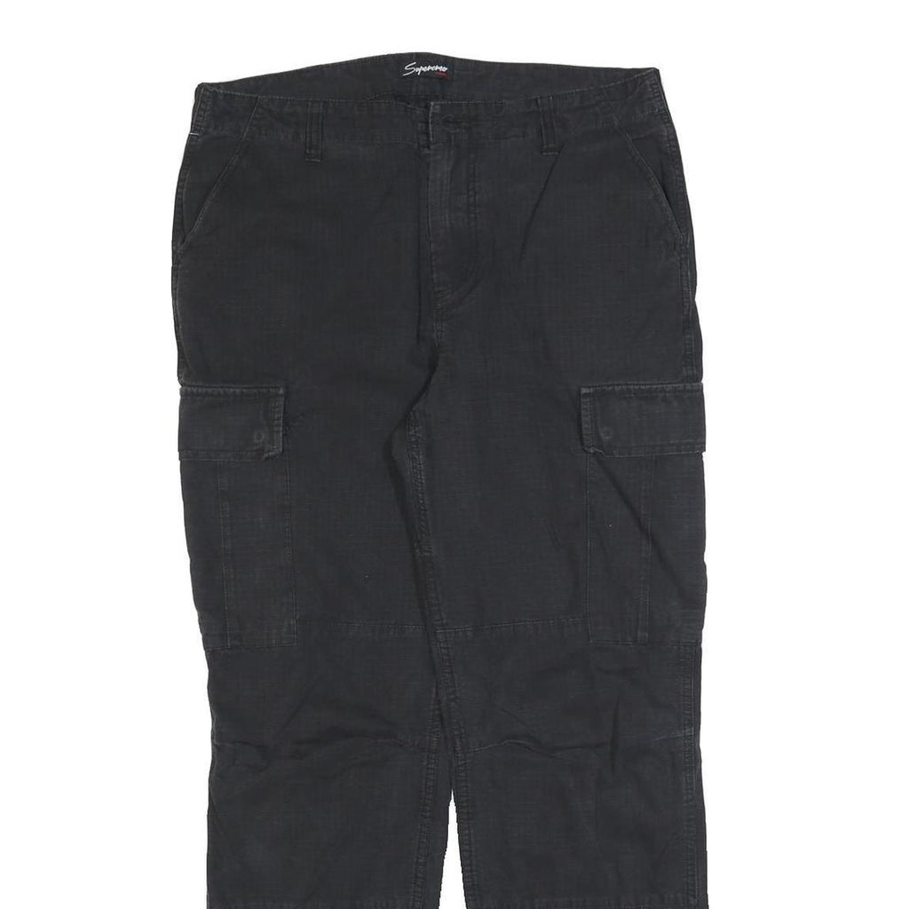 SUPERCREO Mens Black Cotton Blend Regular Cargo Trousers W32 L30 Utility Casual
