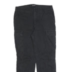 SUPERCREO Mens Black Cotton Blend Regular Cargo Trousers W32 L30 Utility Casual