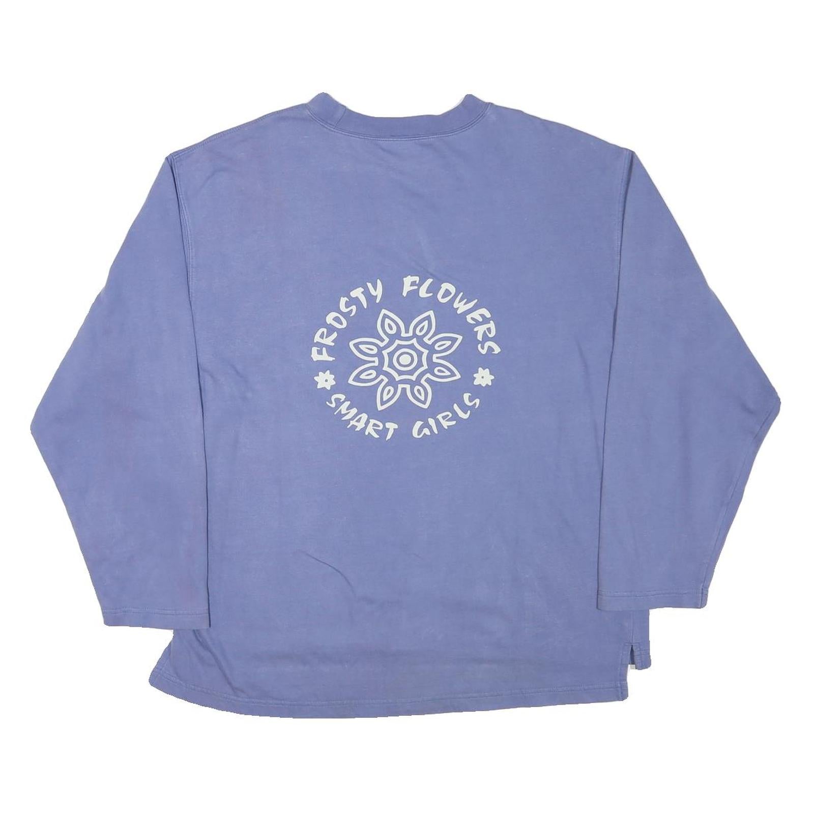 Mens Blue Sweatshirt Frosty Flowers Crew Neck L Cotton Blend Casual Pullover