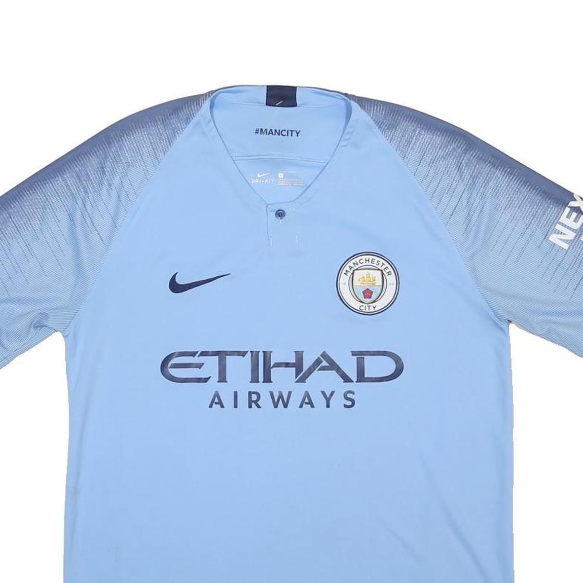 NIKE Mens Blue Manchester City Football Shirt L Short Sleeve V-Neck Sports