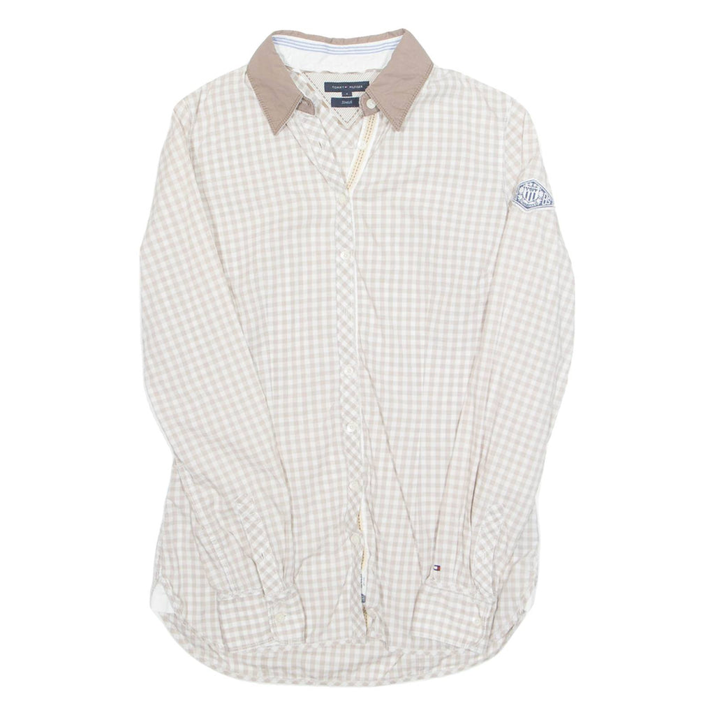 TOMMY HILFIGER Womens Shirt Beige Check Long Sleeve UK 8