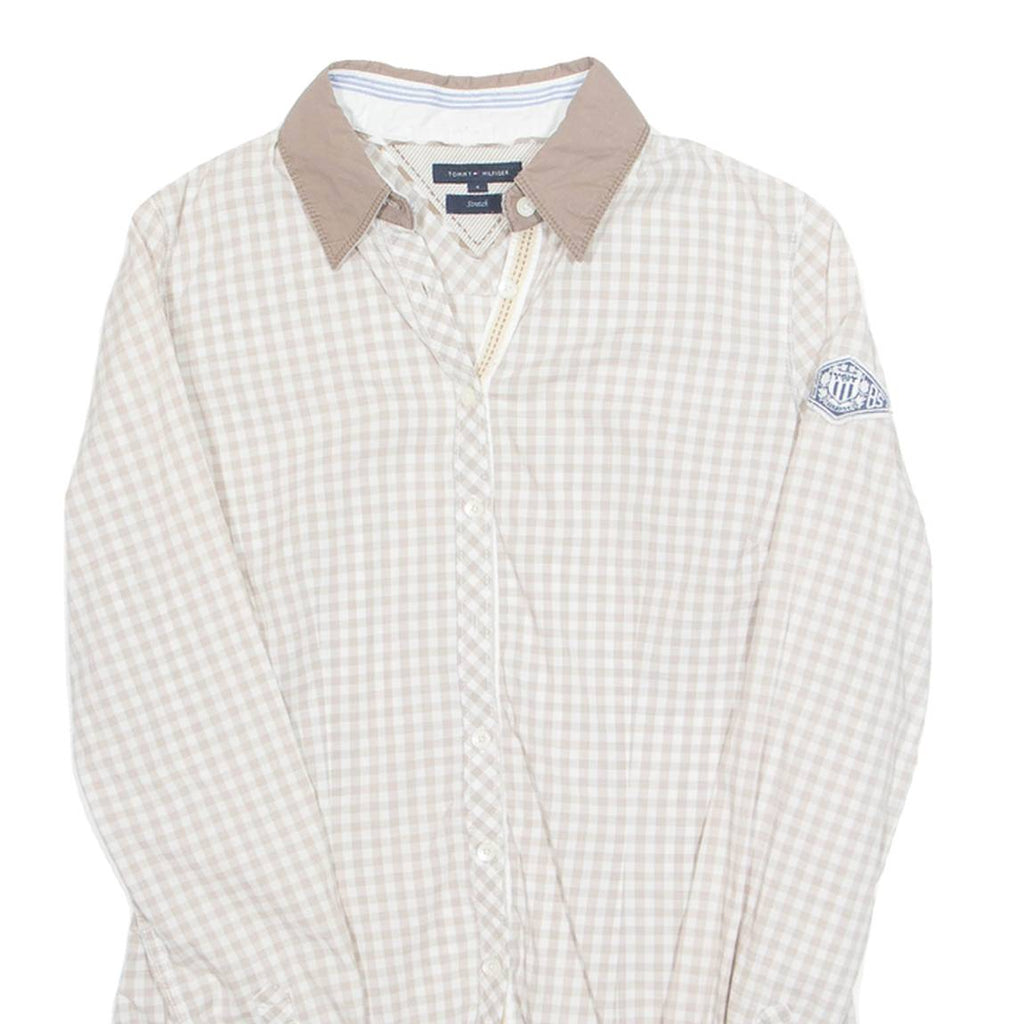 TOMMY HILFIGER Womens Shirt Beige Check Long Sleeve UK 8