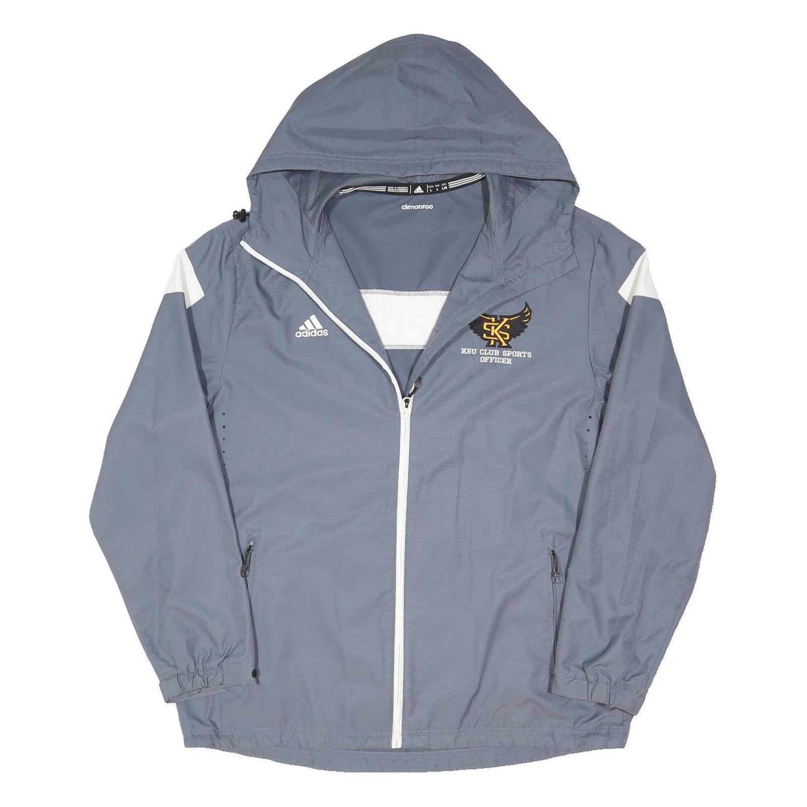 ADIDAS Mens Grey & White KSU Club Sports Officer Zip Jacket L Polyester Blend