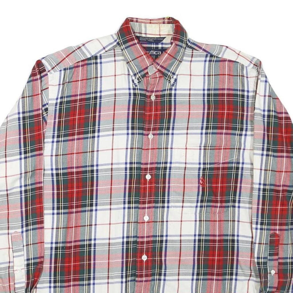 NAUTICA Mens Red Green White Plaid Shirt M Button Down Cotton Blend Classic