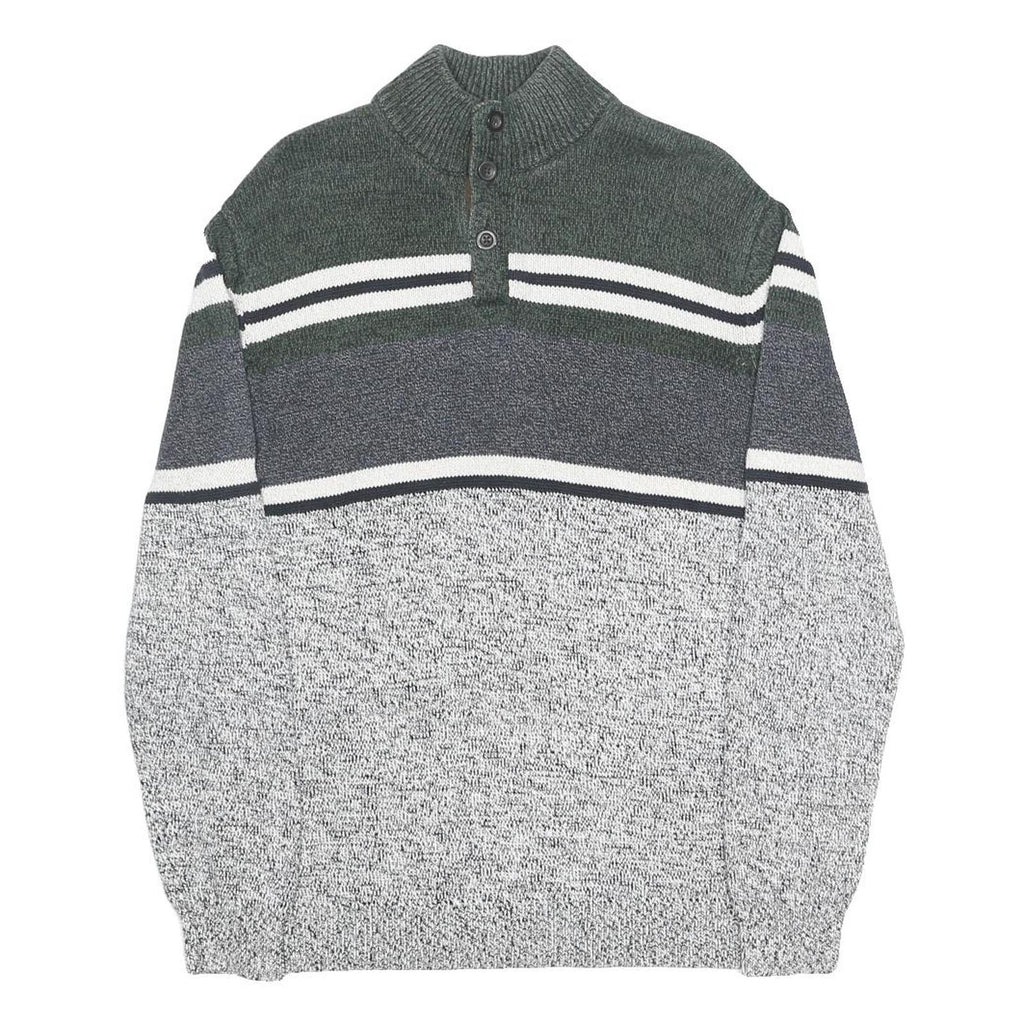 CHAPS Mens Grey & White Patterned Cotton Pullover Jumper Cable Knit L
