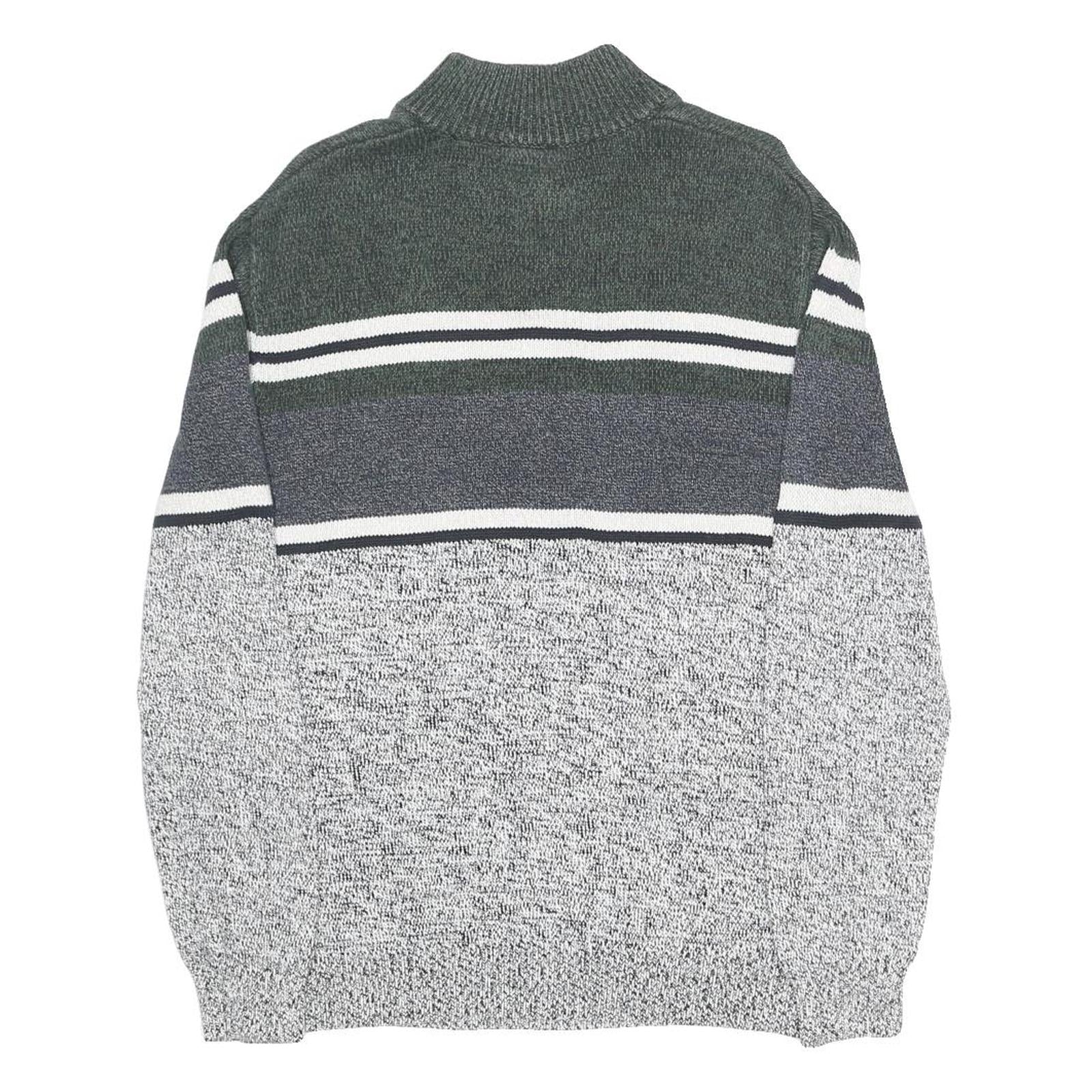 CHAPS Mens Grey & White Patterned Cotton Pullover Jumper Cable Knit L