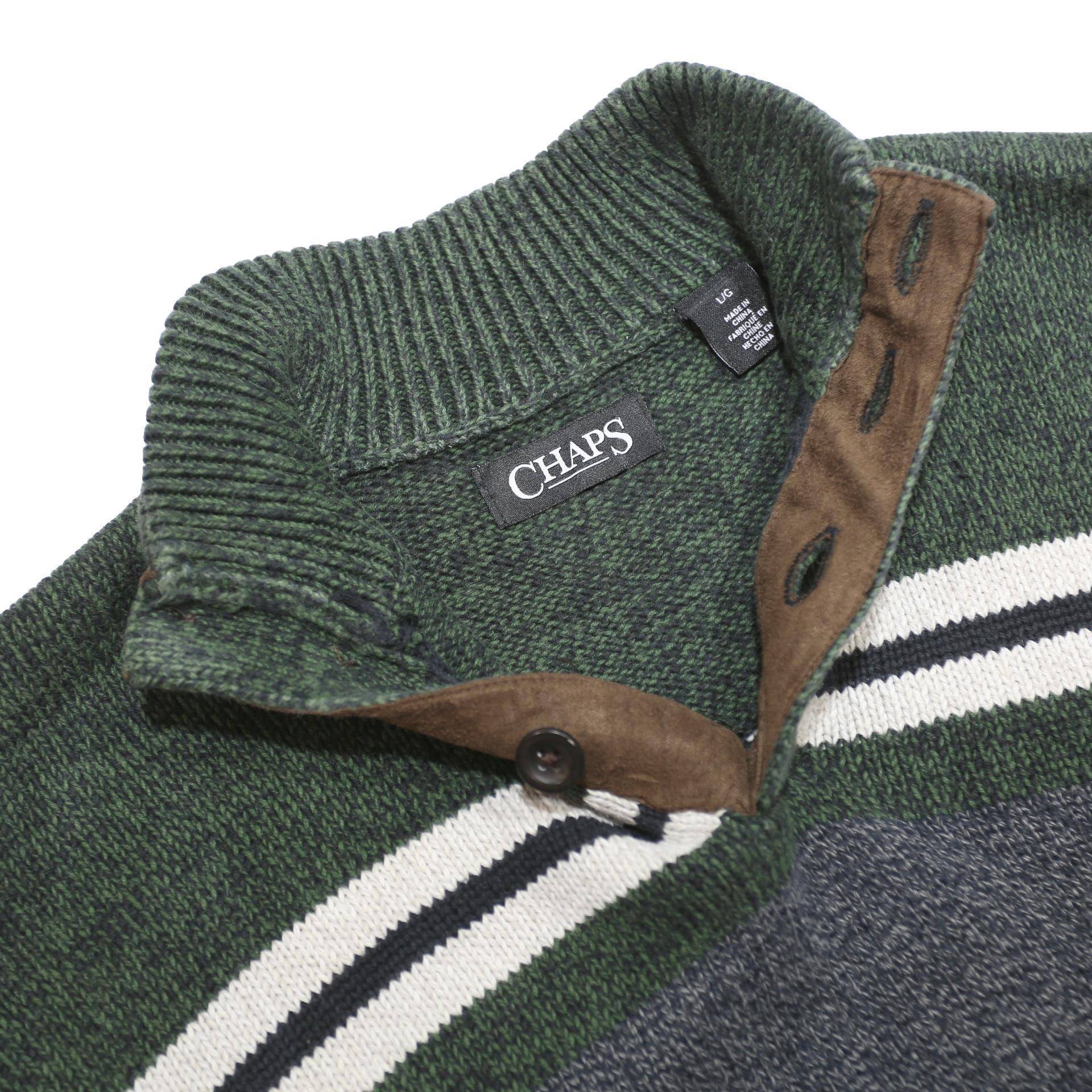 CHAPS Mens Grey & White Patterned Cotton Pullover Jumper Cable Knit L
