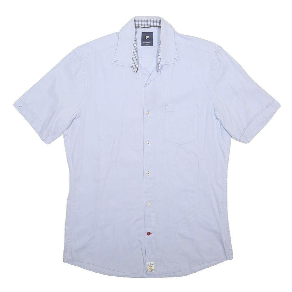 PIERRE CARDIN Mens White Plain Cotton Blend Shirt M Casual Short Sleeve Button