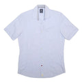 PIERRE CARDIN Mens White Plain Cotton Blend Shirt M Casual Short Sleeve Button