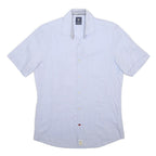 PIERRE CARDIN Mens White Plain Cotton Blend Shirt M Casual Short Sleeve Button