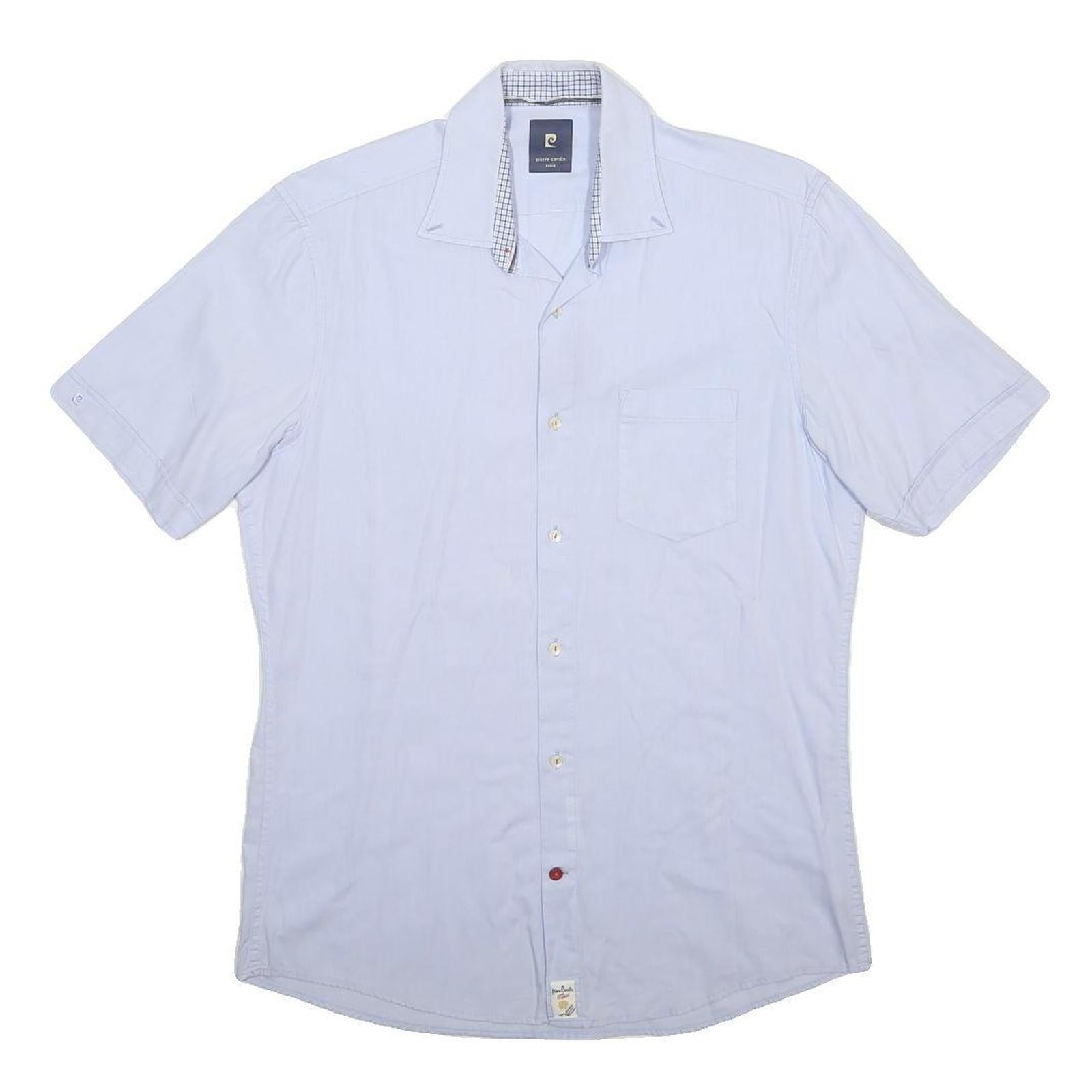 PIERRE CARDIN Mens White Plain Cotton Blend Shirt M Casual Short Sleeve Button
