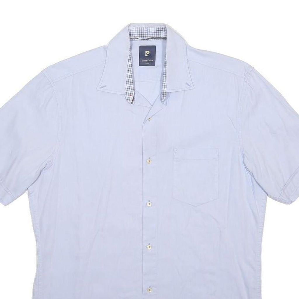 PIERRE CARDIN Mens White Plain Cotton Blend Shirt M Casual Short Sleeve Button