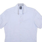PIERRE CARDIN Mens White Plain Cotton Blend Shirt M Casual Short Sleeve Button