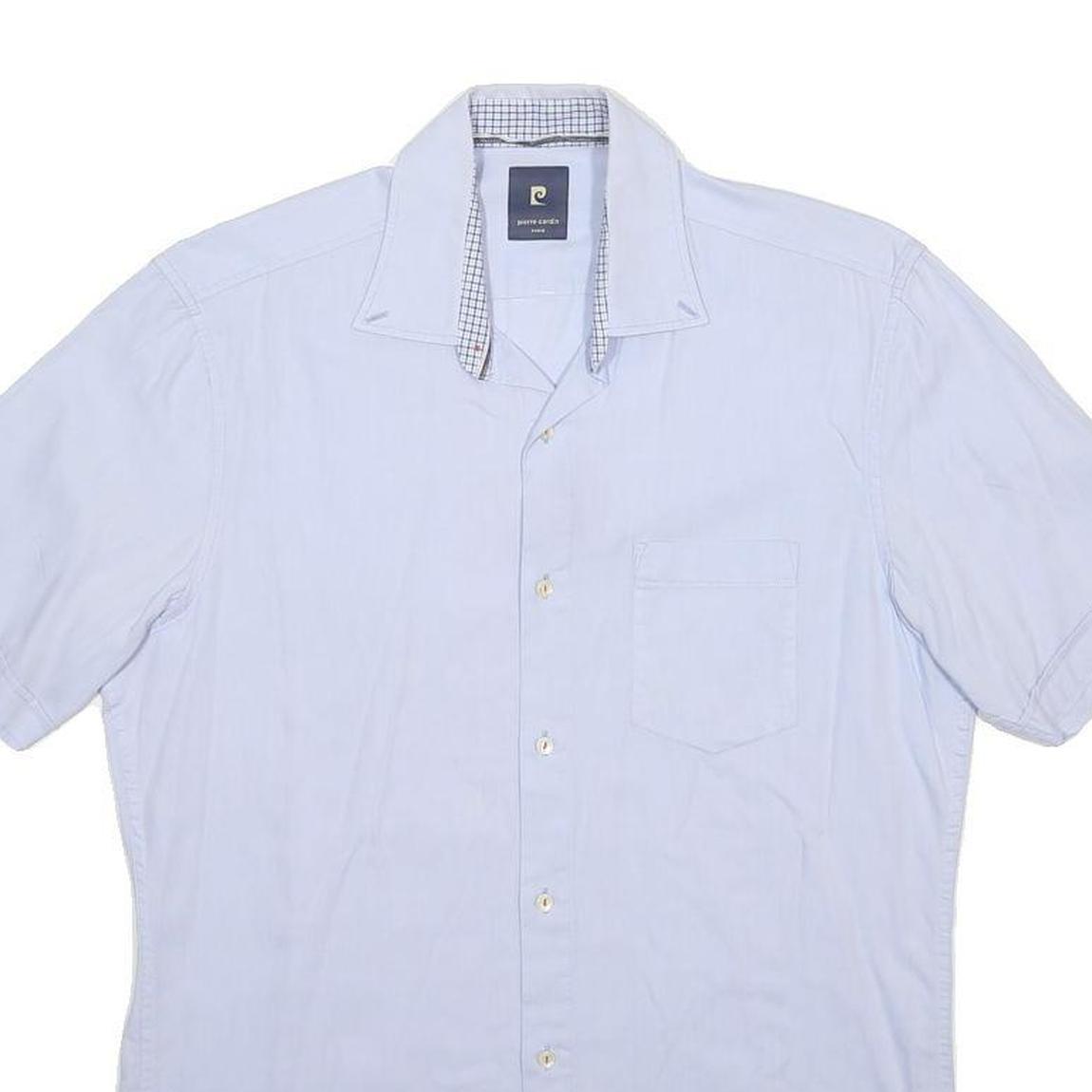 PIERRE CARDIN Mens White Plain Cotton Blend Shirt M Casual Short Sleeve Button