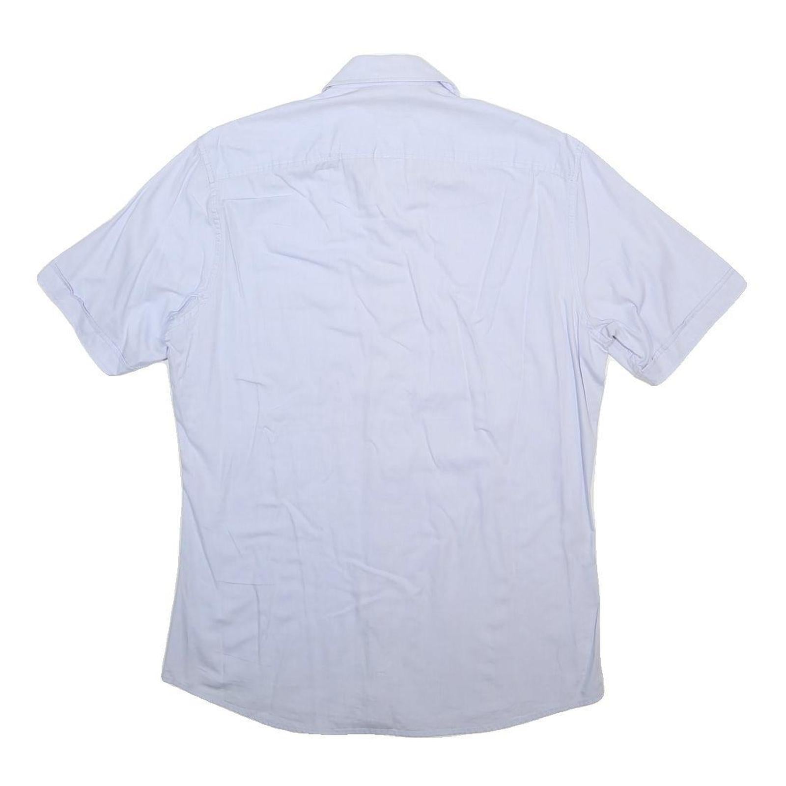 PIERRE CARDIN Mens White Plain Cotton Blend Shirt M Casual Short Sleeve Button