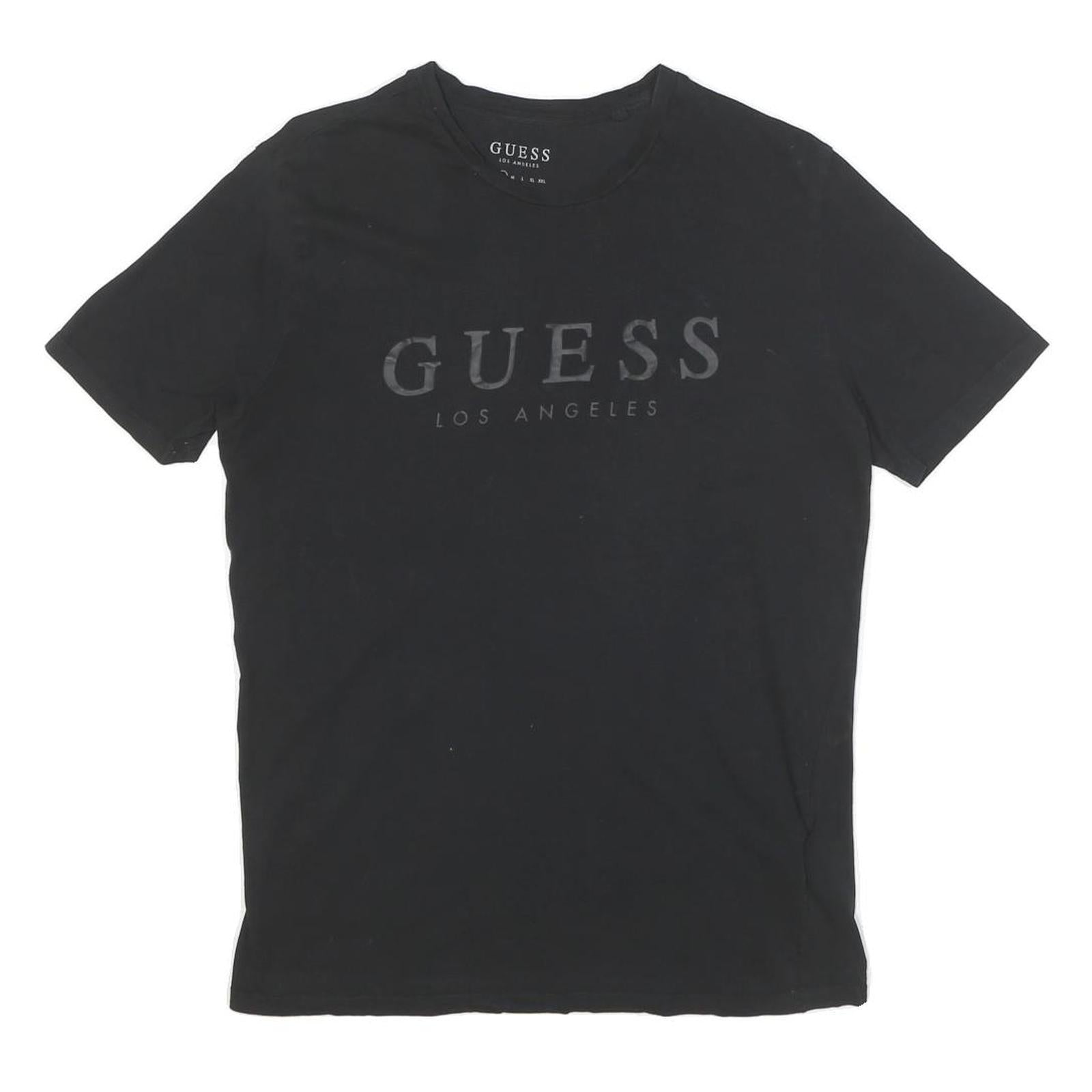 GUESS Mens Black S Logo Print T-Shirt Short Sleeve Crew Neck Casual Cotton Blend