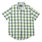 TIMBERLAND Mens Green & Blue Check Short Sleeve Shirt L Cotton Blend Casual
