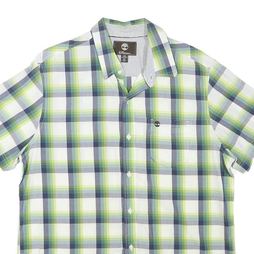 TIMBERLAND Mens Green & Blue Check Short Sleeve Shirt L Cotton Blend Casual