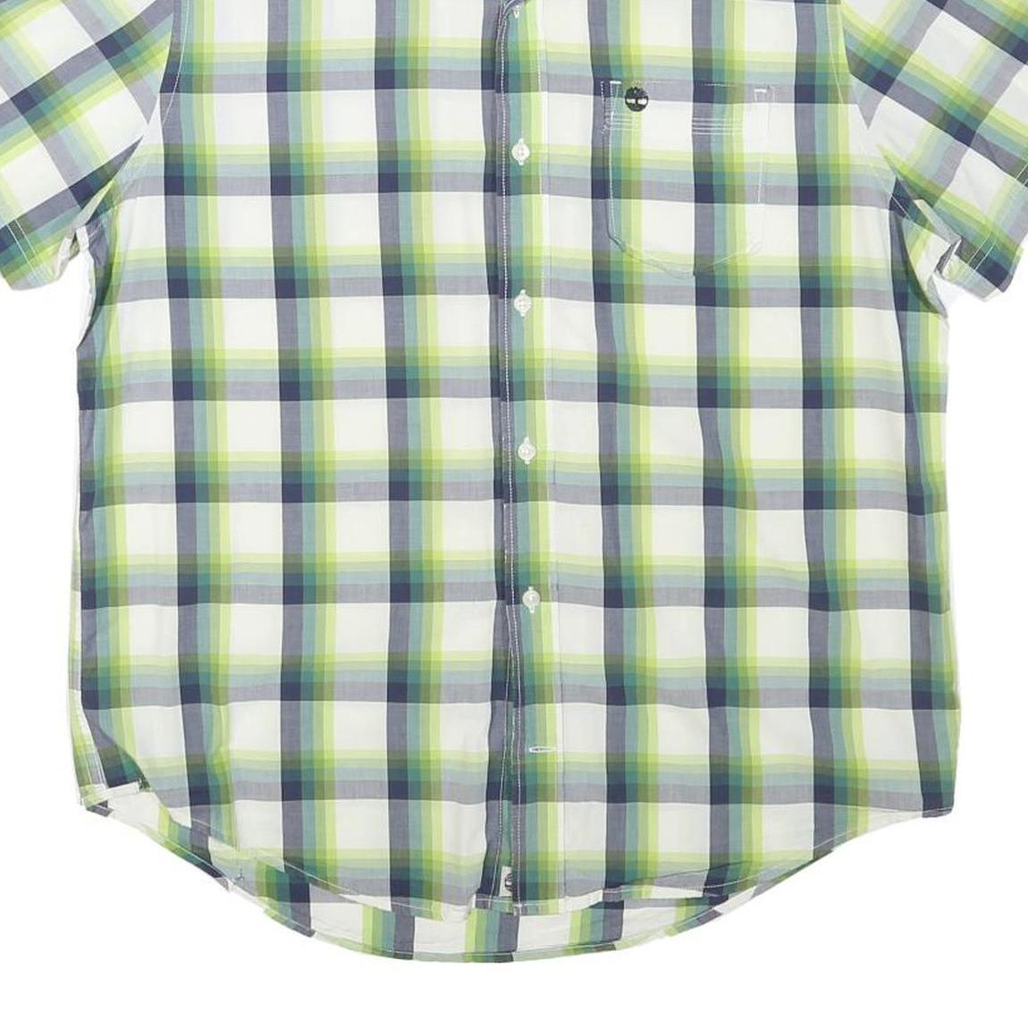 TIMBERLAND Mens Green & Blue Check Short Sleeve Shirt L Cotton Blend Casual