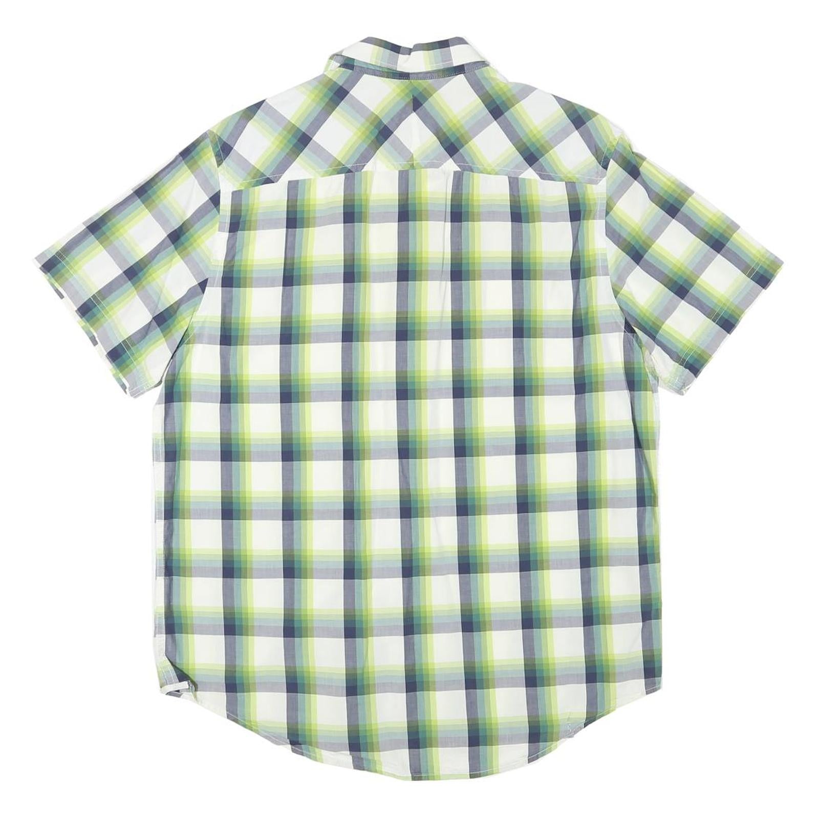TIMBERLAND Mens Green & Blue Check Short Sleeve Shirt L Cotton Blend Casual