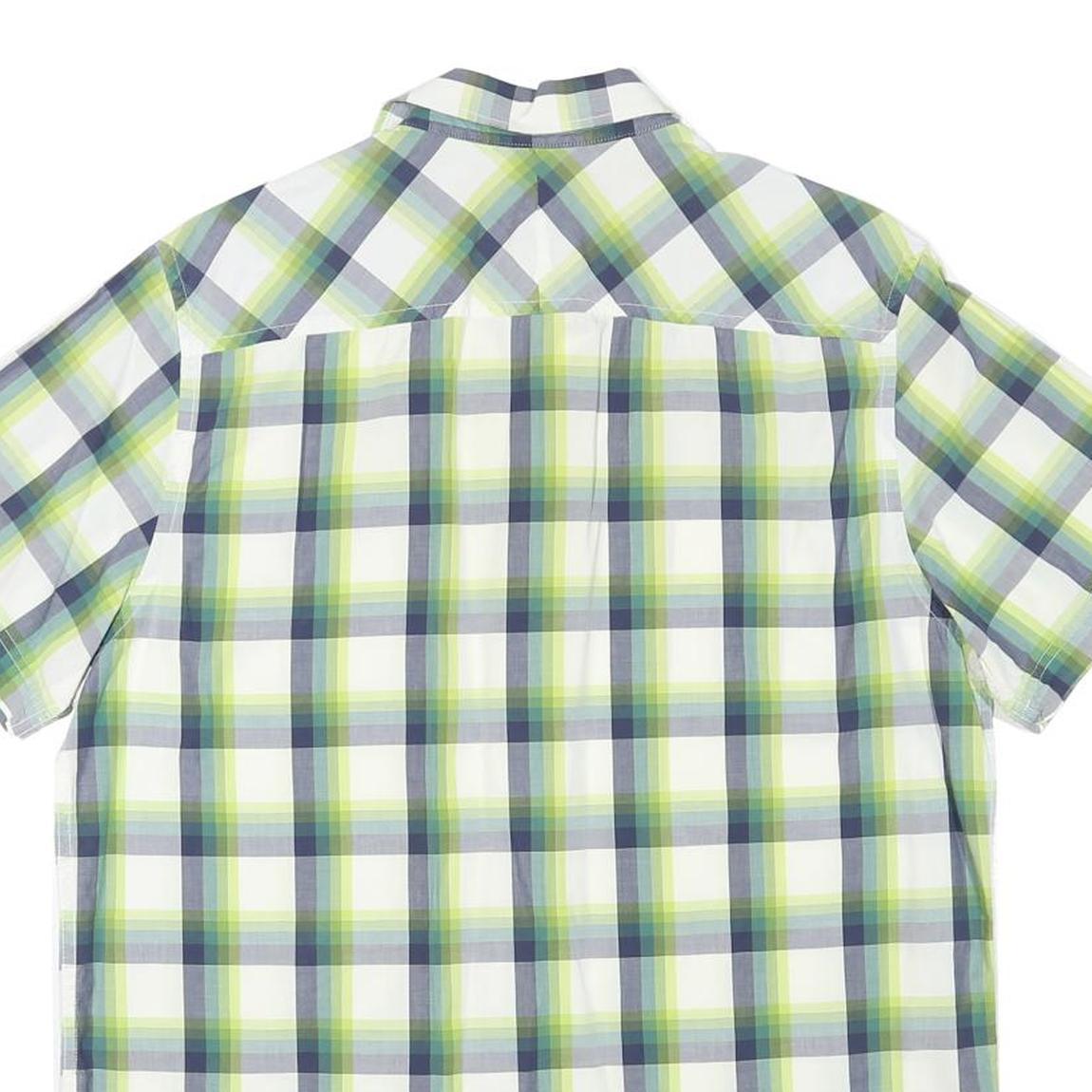 TIMBERLAND Mens Green & Blue Check Short Sleeve Shirt L Cotton Blend Casual