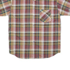 Mens Beige Green Striped Checked Shirt M Casual Button Down Short Sleeve