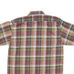 Mens Beige Green Striped Checked Shirt M Casual Button Down Short Sleeve