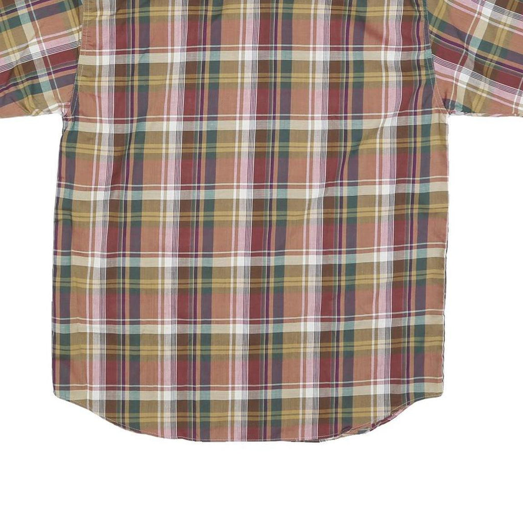 Mens Beige Green Striped Checked Shirt M Casual Button Down Short Sleeve