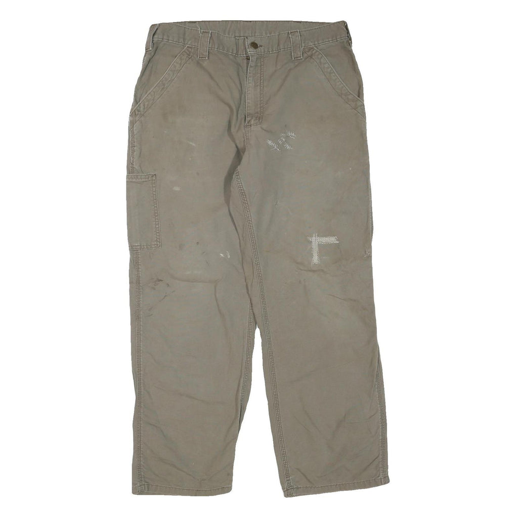 CARHARTT Mens Cotton Blend Beige Regular Fit Straight Leg Trousers W36 L30
