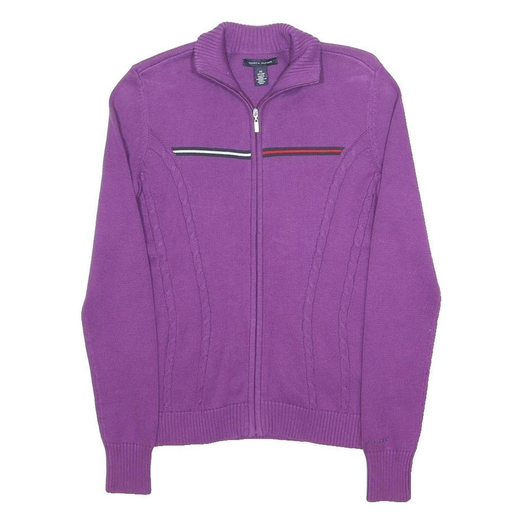 TOMMY HILFIGER Mens Purple Full Zip Plain Crew Neck Basic Knit XS Cotton Jumper