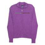 TOMMY HILFIGER Mens Purple Full Zip Plain Crew Neck Basic Knit XS Cotton Jumper