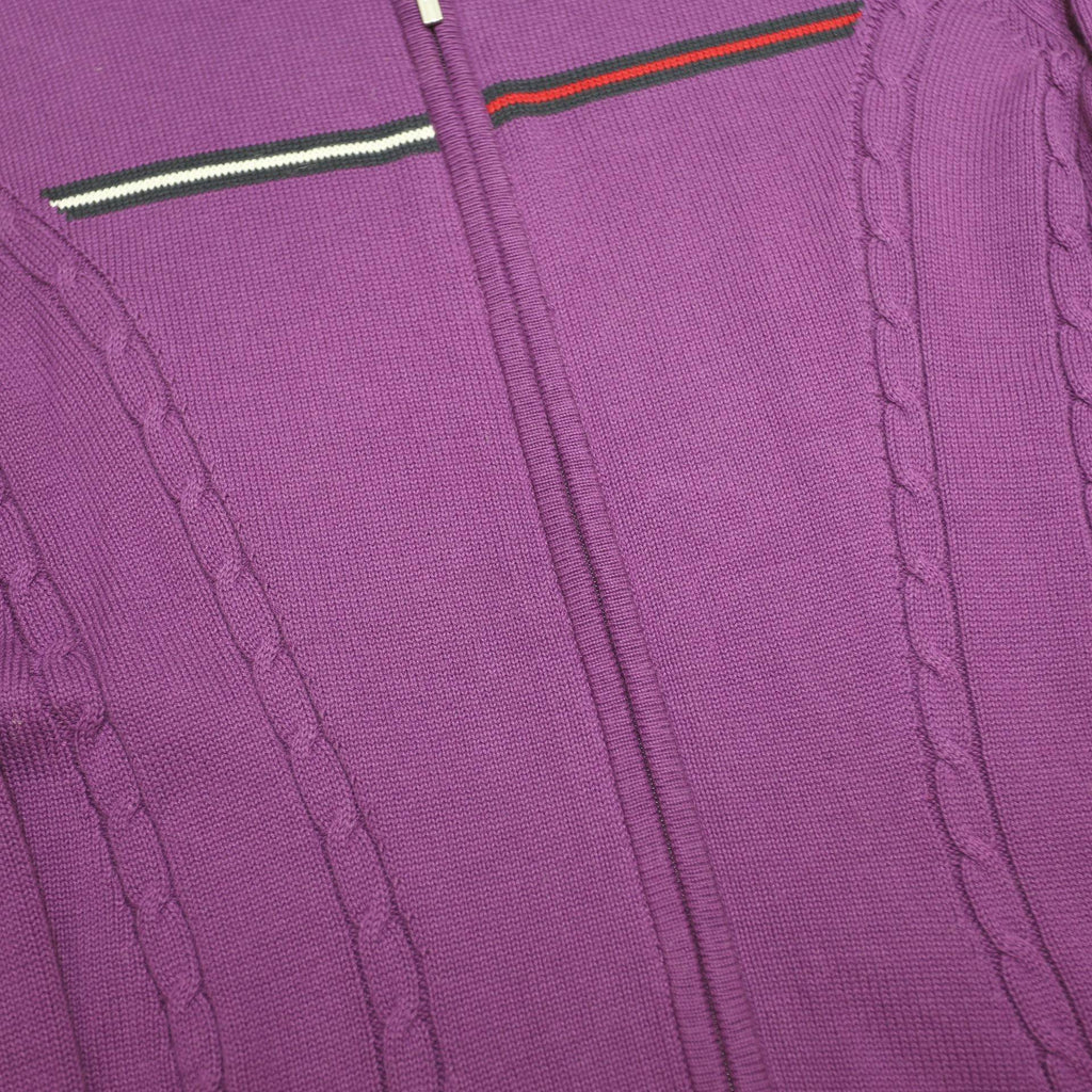 TOMMY HILFIGER Mens Purple Full Zip Plain Crew Neck Basic Knit XS Cotton Jumper