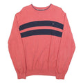 TOMMY HILFIGER Mens Red & Navy Patterned Pullover Jumper Crew Neck Basic Knit L
