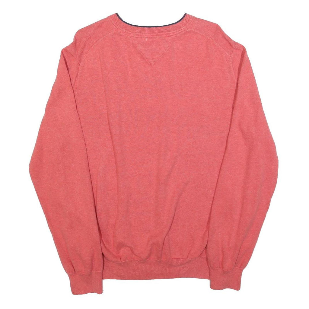 TOMMY HILFIGER Mens Red & Navy Patterned Pullover Jumper Crew Neck Basic Knit L