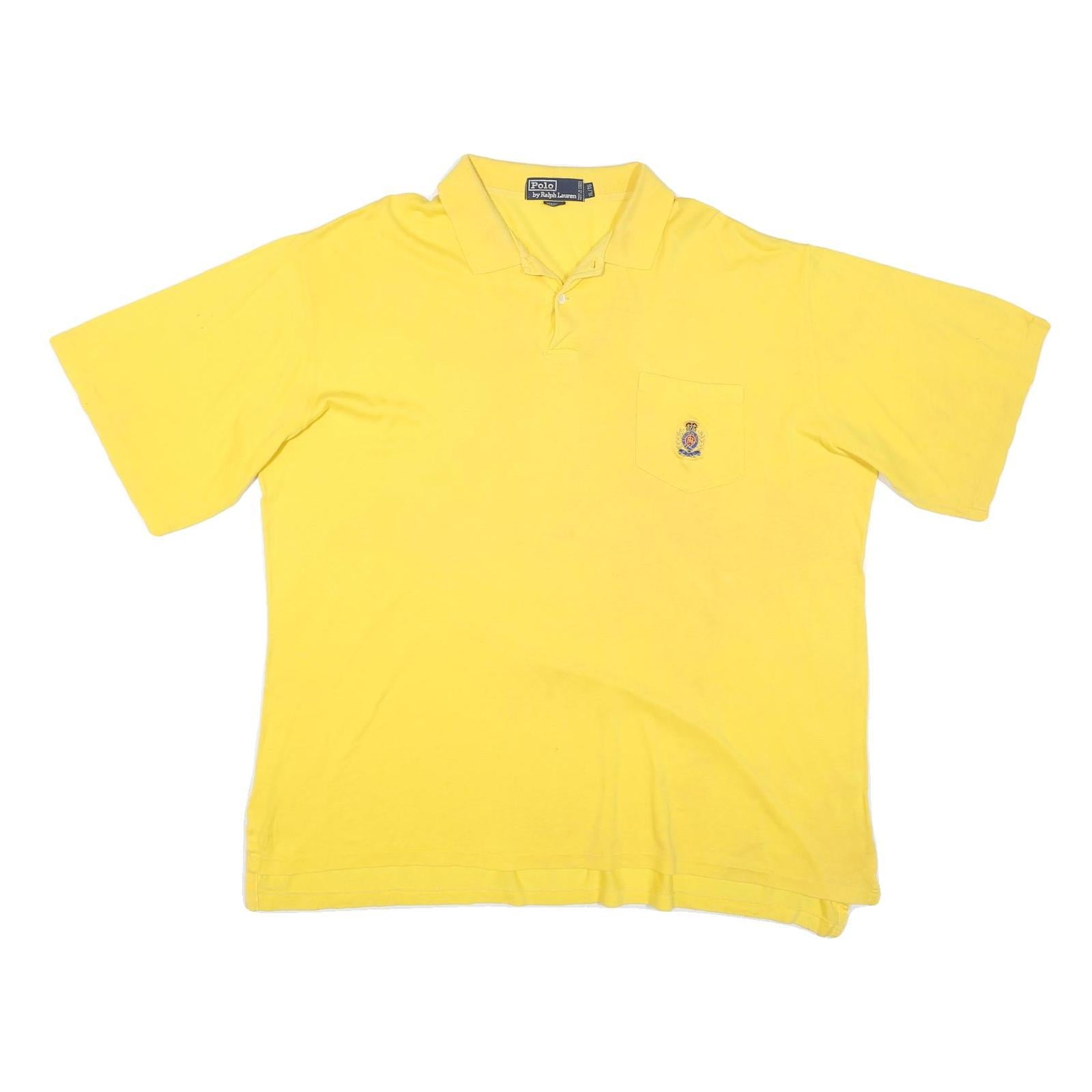 POLO RALPH LAUREN Mens Yellow Short Sleeve Plain XL Cotton Blend Casual Polo