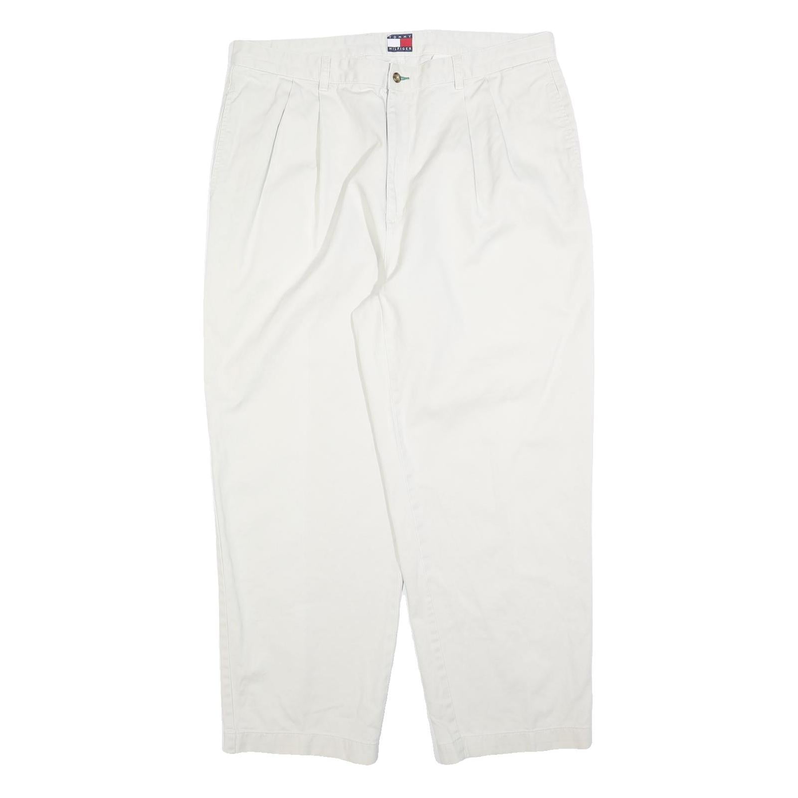 TOMMY HILFIGER Mens Cotton Blend White Regular Straight Trousers W38 L30