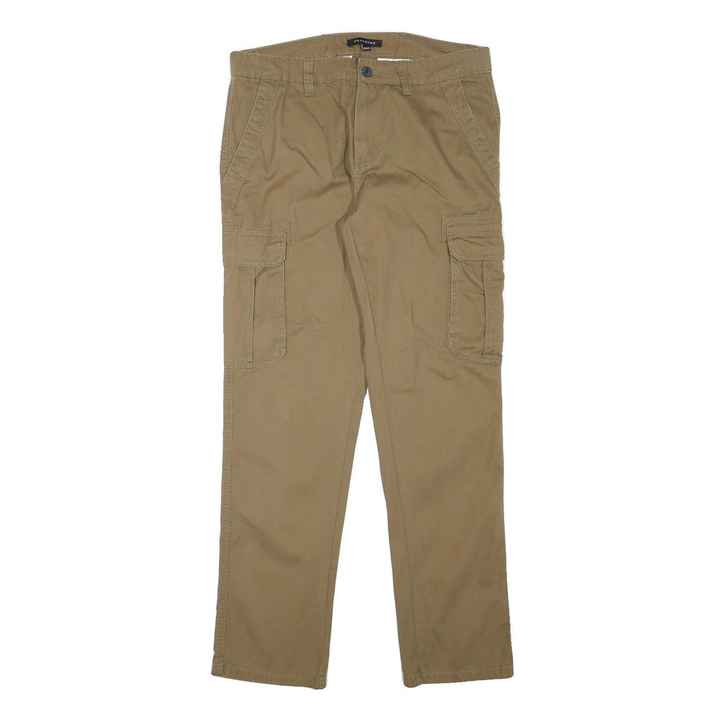 PEACOCKS Mens Slim Beige Cargo Trousers W32 L30 Cotton Blend Zip Pocket Casual