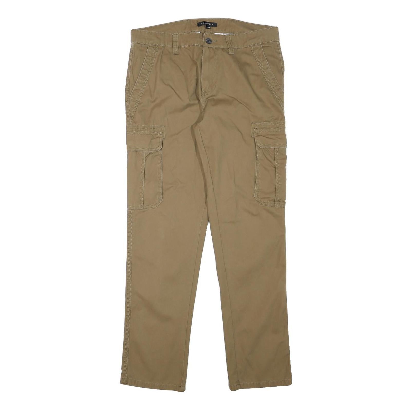 PEACOCKS Mens Slim Beige Cargo Trousers W32 L30 Cotton Blend Zip Pocket Casual